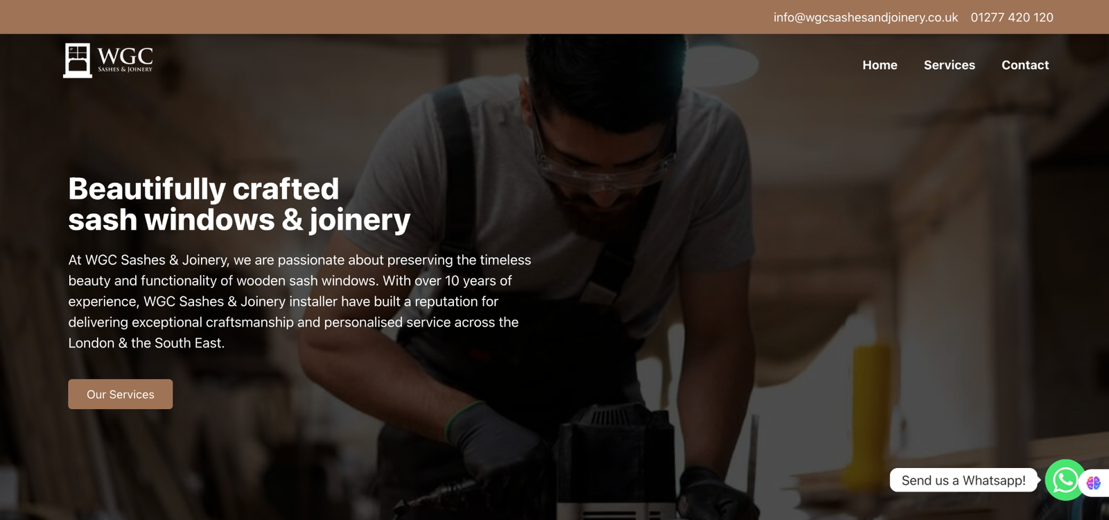 WordPress website design project for WGC Sashes construction business - AfaqDesign portfolio
